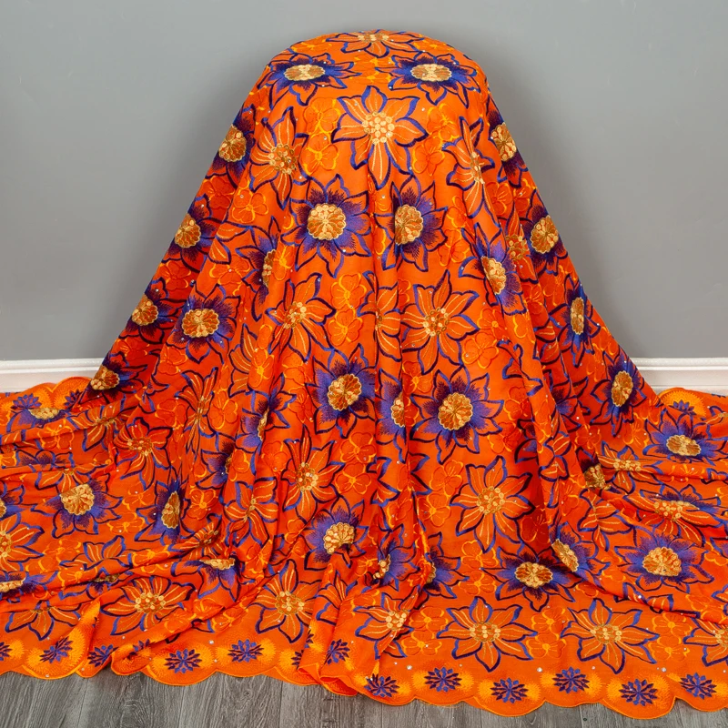 أحدث قماش دانتيل جاف من القطن الأفريقي بالحجارة 2025 جودة عالية 5 ياردات دانتيل فوال سويسري للخياطة النيجيرية لحفلات الزفاف #2