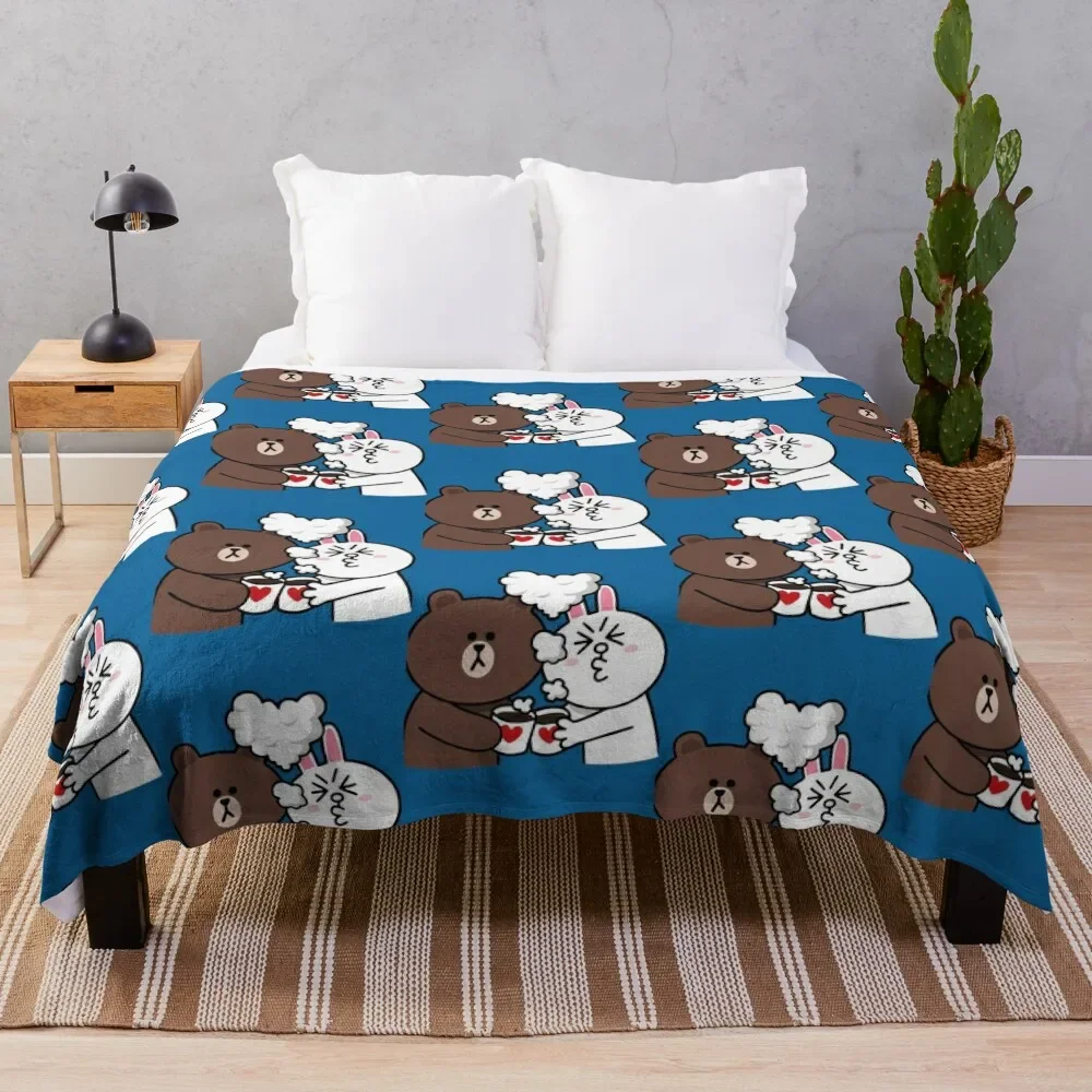 

Brown bear and Cony in love Throw Blanket sofa bed Custom Stuffeds warm winter Blankets