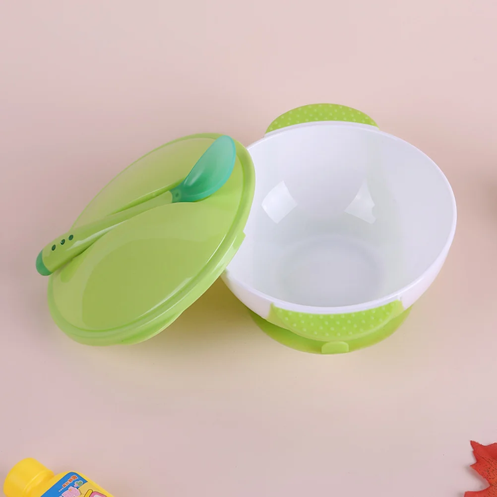 

Baby Sucker Bowl Set Green Non-Slip Suction Cup Featuring Lid Spoon Flying Saucer Toddler Feeding Bowl Kids Tableware