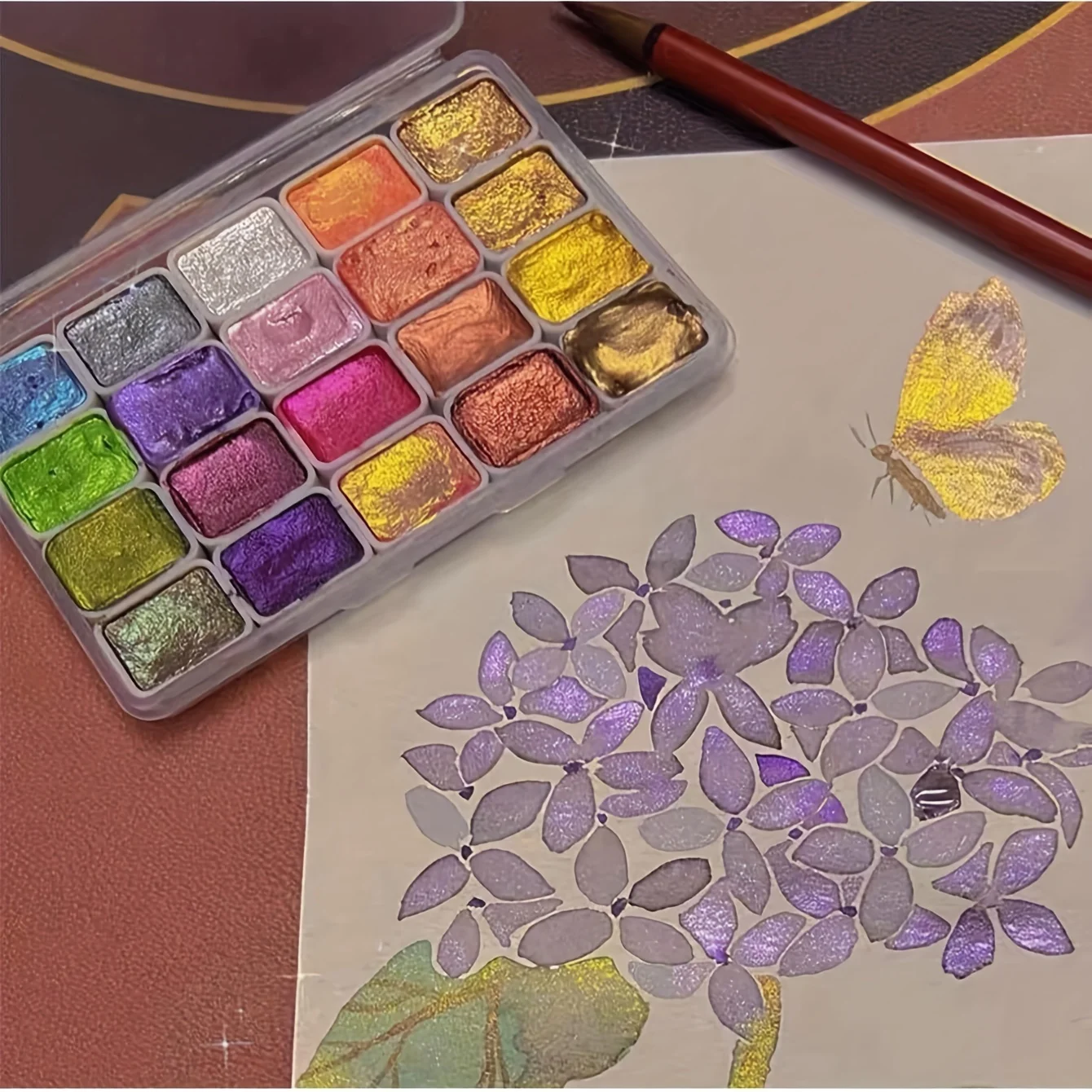 

20 Colors Metal Watercolor Painting Set, Portable Box With Shiny Pearls Solid Watercolor Painting, And Art Supplies, Watercolor