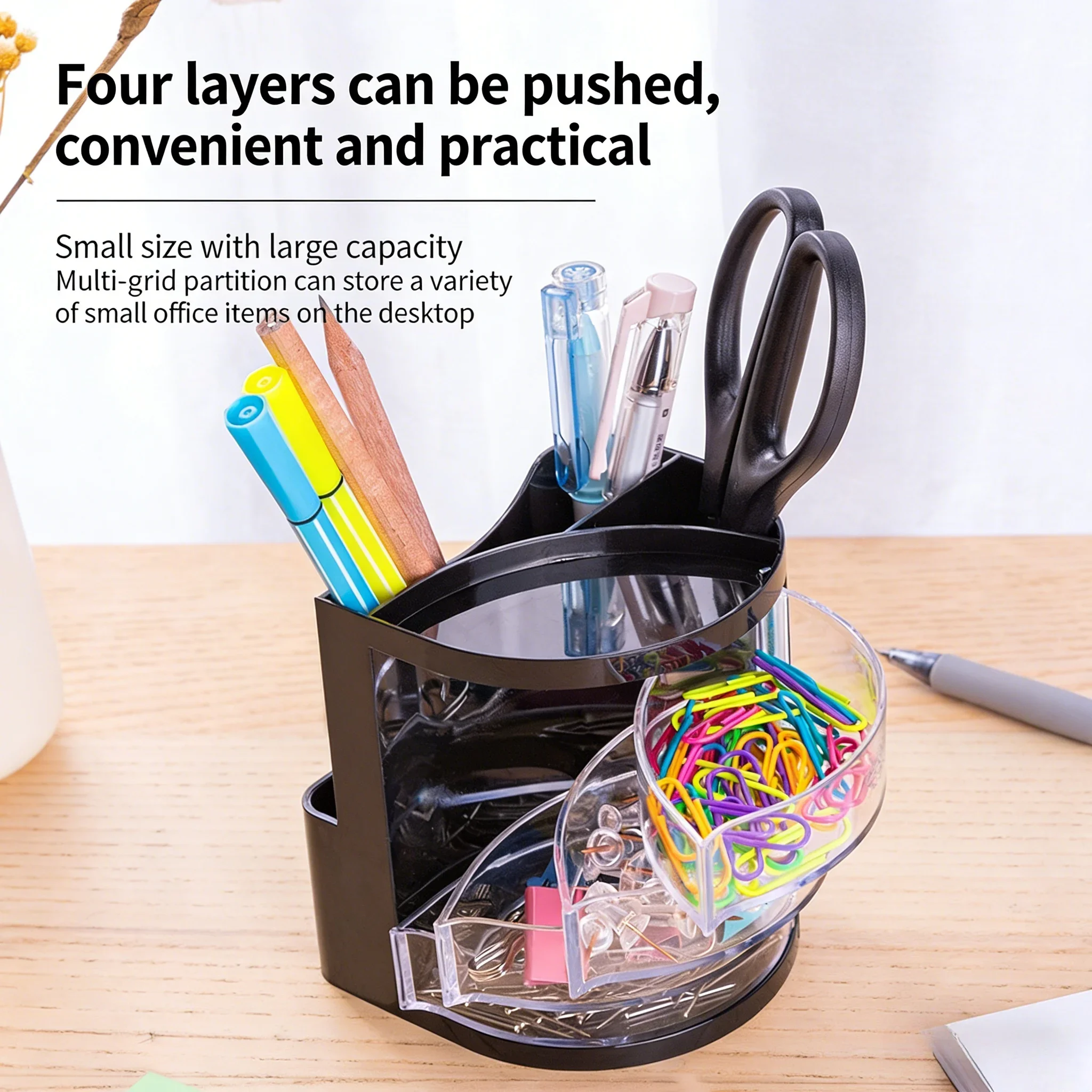 9133 Transparent 4 Layers Multi-functional Plastic Pen Holder Fashion Desktop Storage Box Student Office Stationery Organizer