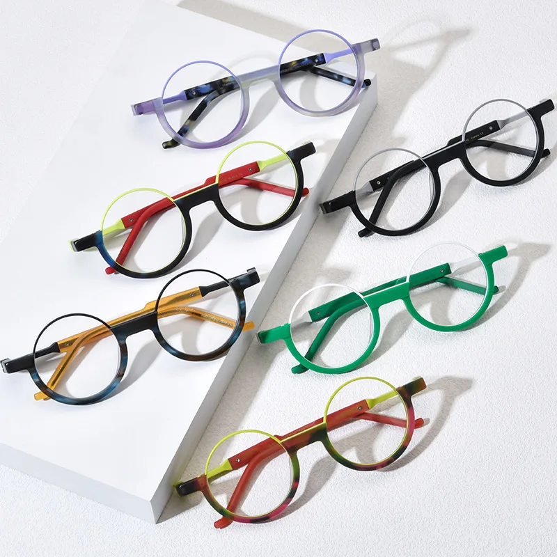 Half frame round retro literary myopia glasses frame personality fashion niche design leisure high quality anti-blue light glass