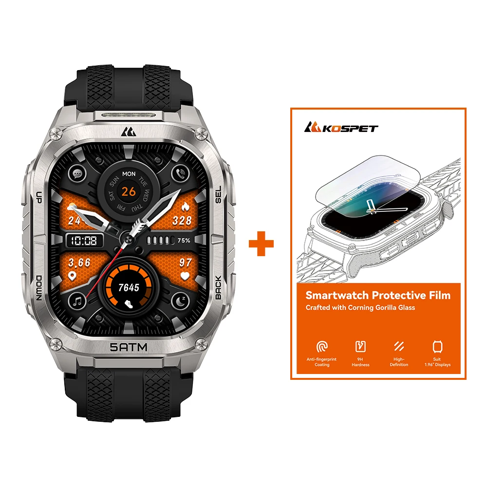 2026 KOSPET TANK M4C Outdoor GPS Smartwatch voor mannen Militair robuust lichaam met LED-zaklamp 50M waterbestendig activiteitstracker