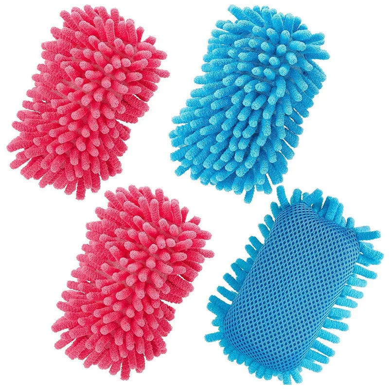 

Cleaning Sponge Block Chenille Blackboard Eraser Small Sponge For Car Cleaning And Beauty (2Xblue 2Xpink)