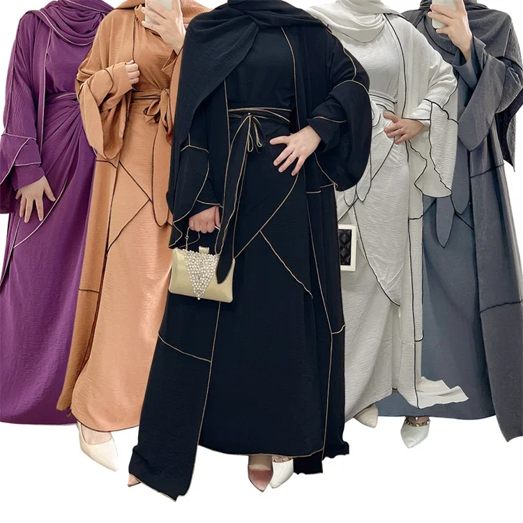 2022 New Arrival Satin Crinkle Abaya Turkey Dubai Kimono Cardigan Open Kaftan abaya wholesale Islamic Muslim Women Dress