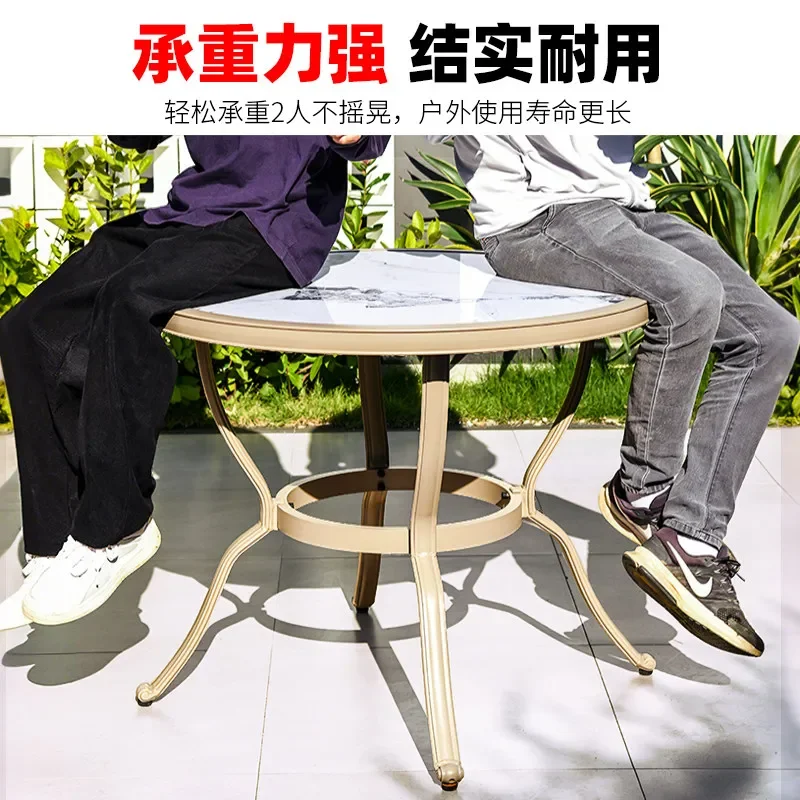DSA outdoor courtyard high-end rock slab small round table imitation chair villa outdoor garden open-air and sunscreen