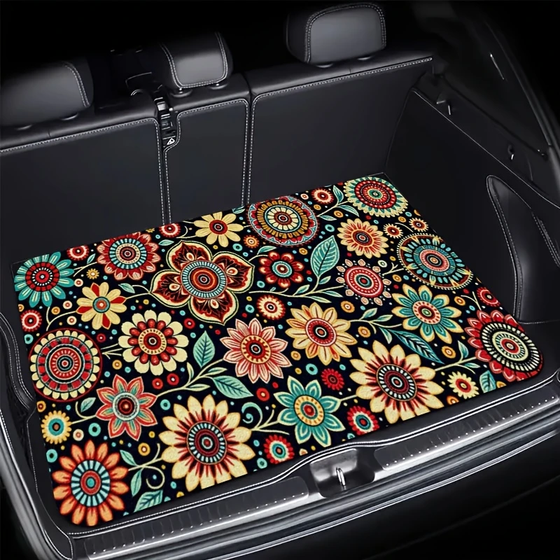 VIKAMA Colorful Floral Trunk Mat Stain Resistant Non Slip Universal SUV Boot Liner Car Interior Mat