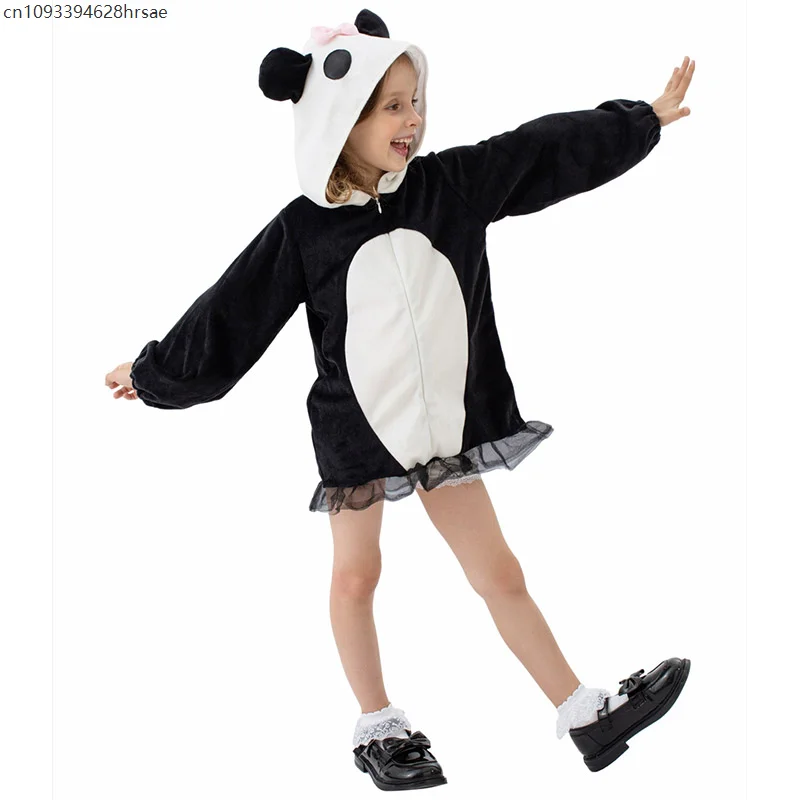 Bonito meninas panda gigante traje livro semana fantasia vestido traje com capuz panda vestido para crianças desempenho escolar role play