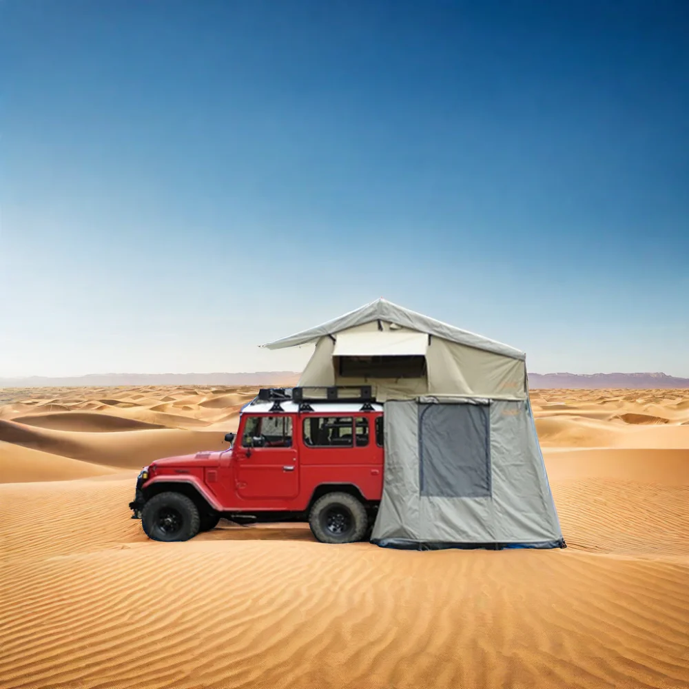 

4 Season Large Size Car Roof Top Tent with Annex Change Room Easy Use Outdoor Canvas and Polyester Awnings with Two Doors