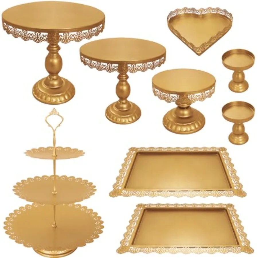

Set of 9 Cake Stands Metal Cupcake Stand Set Multiple Styles Candy Fruit Display Tower Dessert Plate Cake Serving Tray for Birt