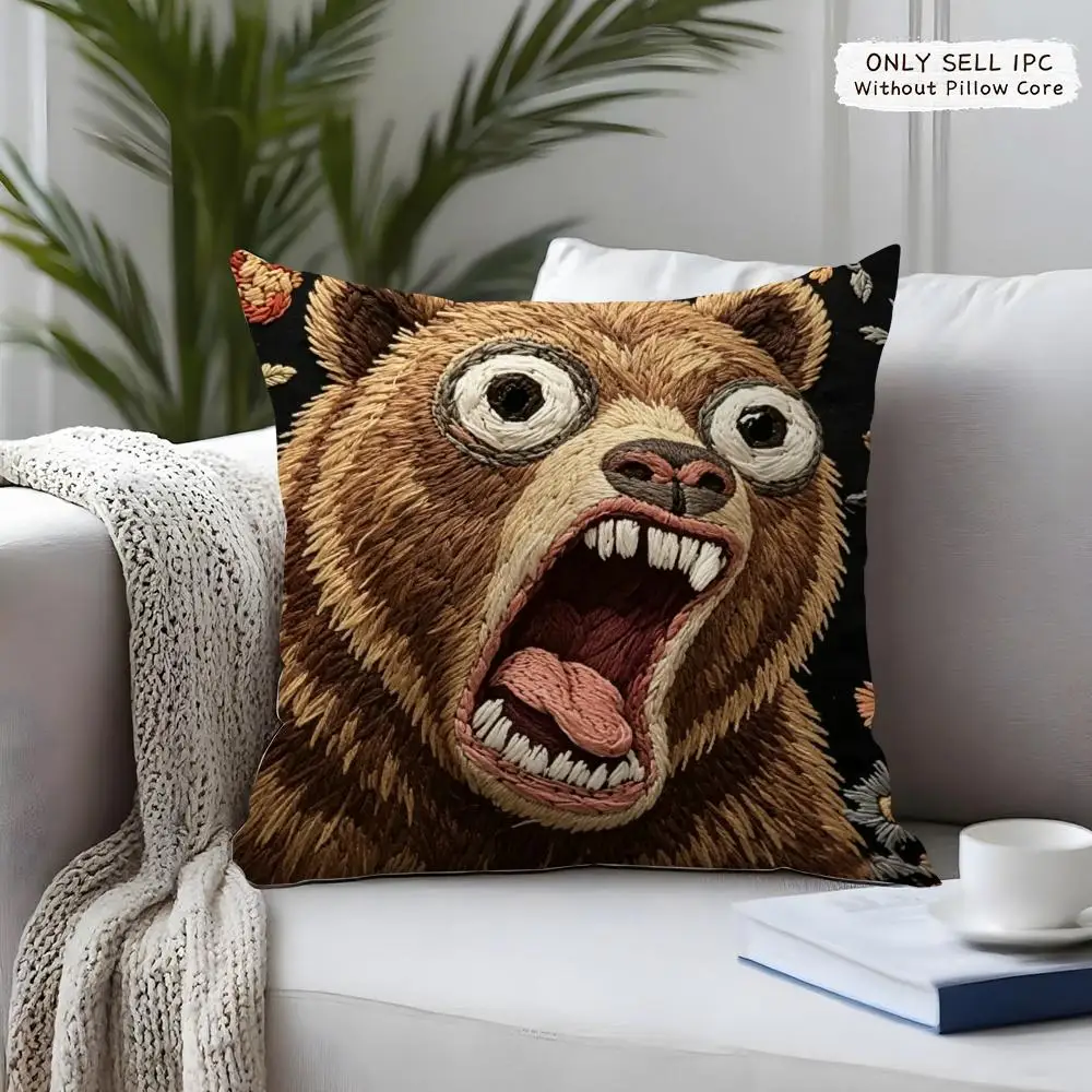 2D Scream Funny Animals Kissenbezug, kurzer Plüsch, doppelseitiger Druck, quadratische Kissenbezüge, Sofa-Kissen, Heimkissen-Dekoration – Detail 5