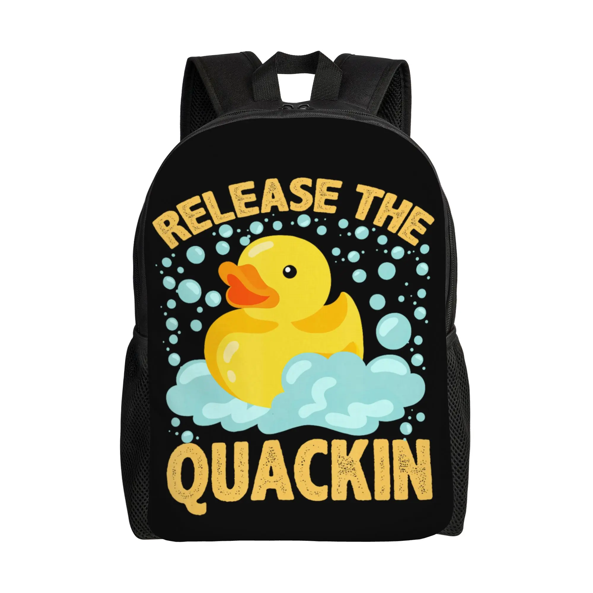 Release The Quackin Rubber Ducky Backpack  Outdoor Backpacks Men Novelty School Bags Custom Breathable Rucksack