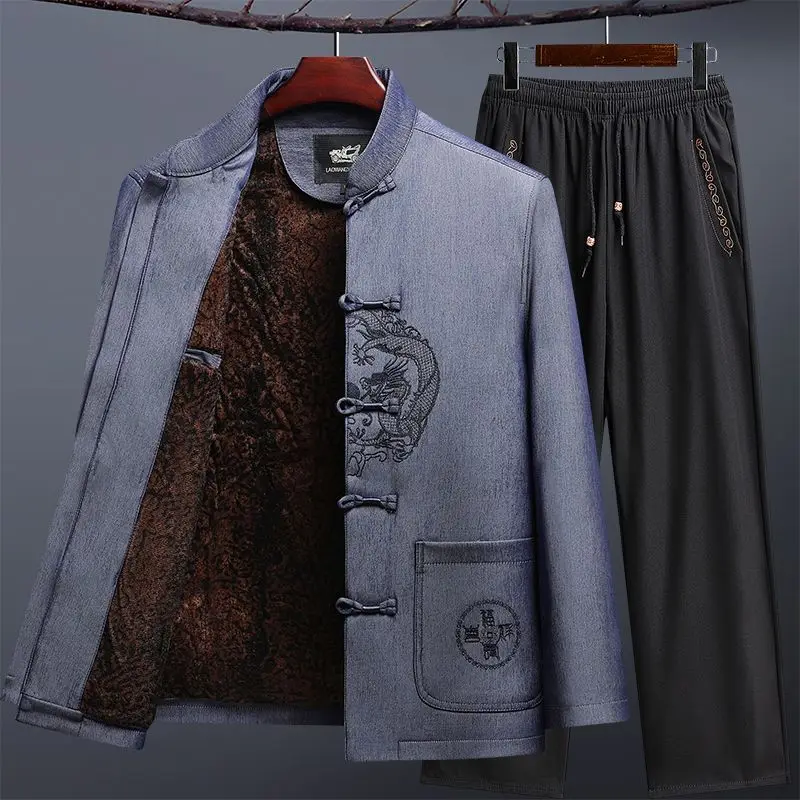 

Men's Winter Thiened Fce Lined Tang Suit Birthday Dad Coat ly Cotton Jaet andpa Clothes Chinese Ethnic Men's Wear