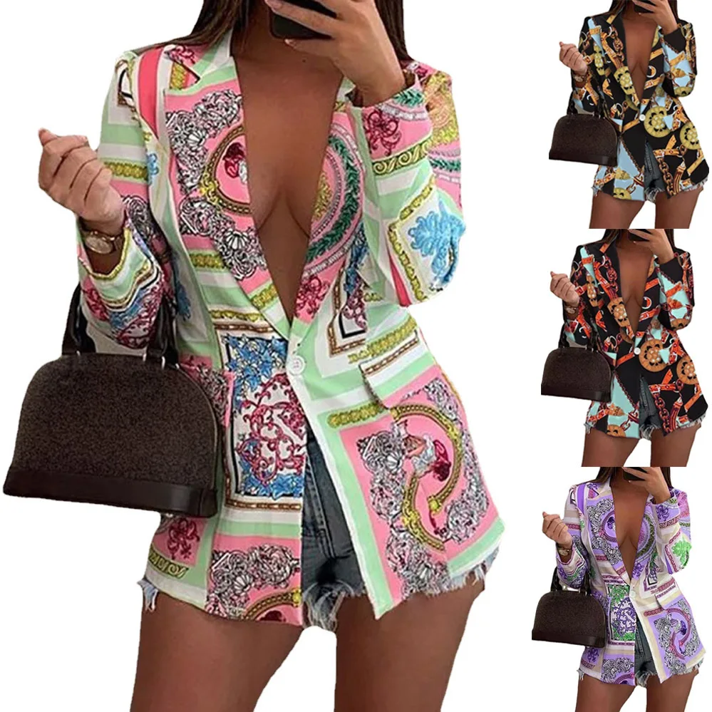 2024 new autumn and winter new long-sleeved fashion sexy printed small suit jacket