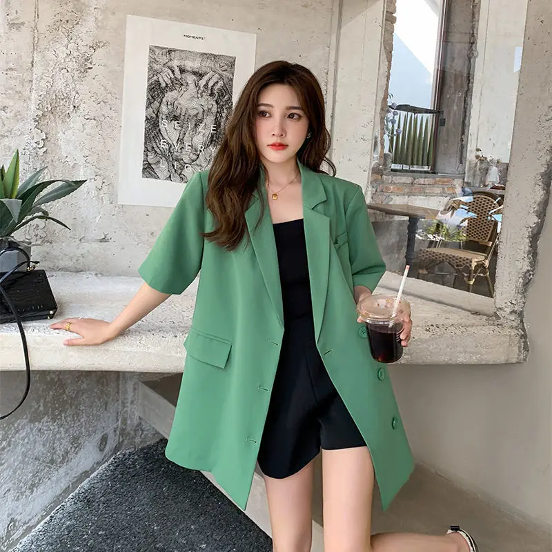 Summer Women Oversized Short Sleeves Blazer Mujer Jacket Korean Fashion Coats Cardigans Thin Tops Buttons Pockets New