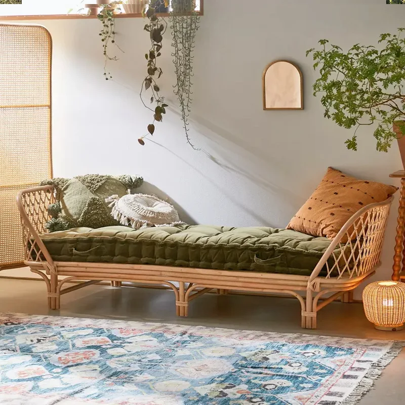 Japanese Rattan Sofa Bed Natural Indonesian Rattan Single Bed Small Apartment Rattan Chair Children's Bed