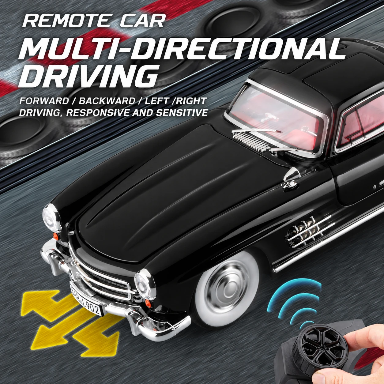 1:24 Alloy RC Car Model, Remote Control Sports Car with Sound & Lights, Rechargeable Die-Cast Vehicle Toy for Boys and Collector