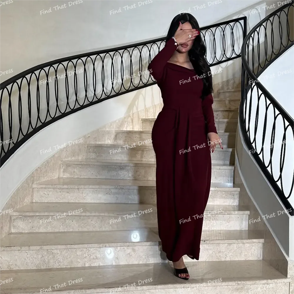 Suknia wieczorowa na zamówienie, bez ramiączek, plisowana, prosta, formalna, bez pleców, do kostek, w stylu dubajskim/arabskim, z długim rękawem.