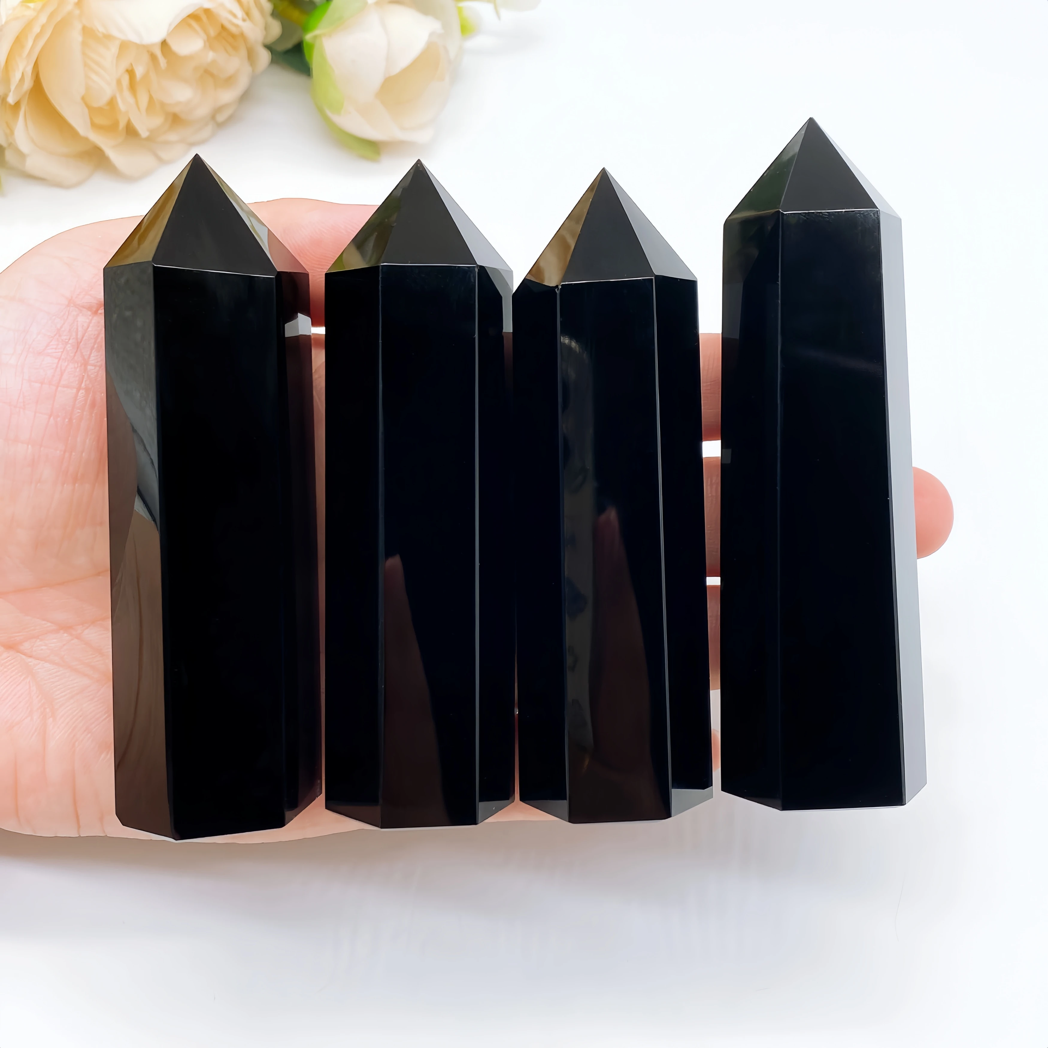 

8-9.5cm Natural Black Obsidian Tower Crystal Stone Quartz Point Reiki Energy Healing handmade souvenir Home Decoration Gift