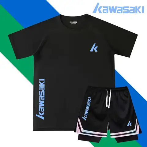 가와사키 신상 여름 남성 투피스 세트 캐주얼 티셔츠 반바지 세트 패션 반팔 트레이닝복 남녀 스포츠 슈트