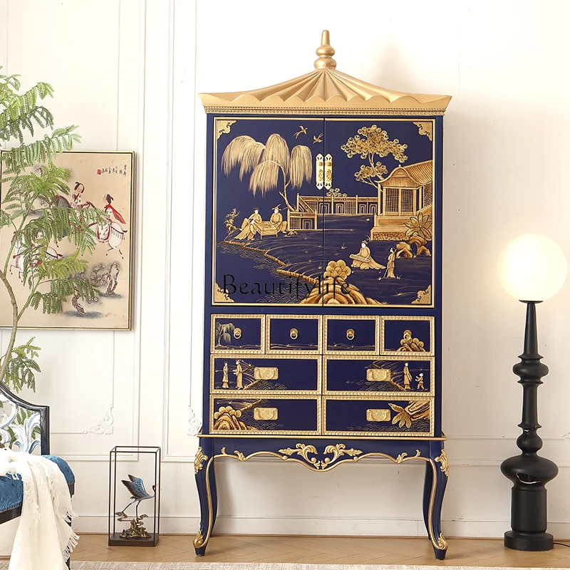 

Royal blue living room high-grade solid wood double door high-foot display cabinet wine cabinet