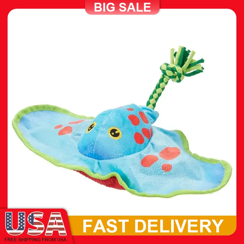 

Manny Ray Ocean Dog Toy with T-Shirt Rope Tail Squeaker Crinkle Wings Interactive Sea Creature Chew Toy for Aggressive Chewers