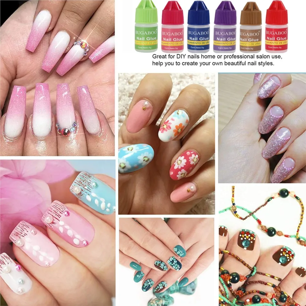 Fast-Dry Adesivo Acrílico Nail Art Glue, Dicas Falsas Decoração, Rhinestone Nail Glue, Dica Ferramenta Manicure, 3g, 5pcs