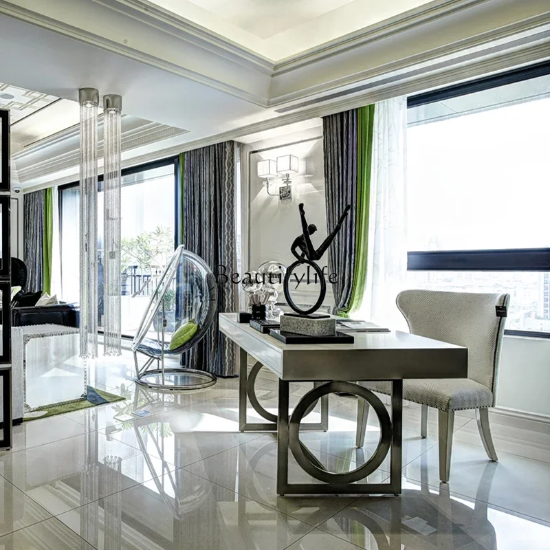 01 مكتب من الفولاذ المقاوم للصدأ مطلي مكتب كتابة بسيط #5