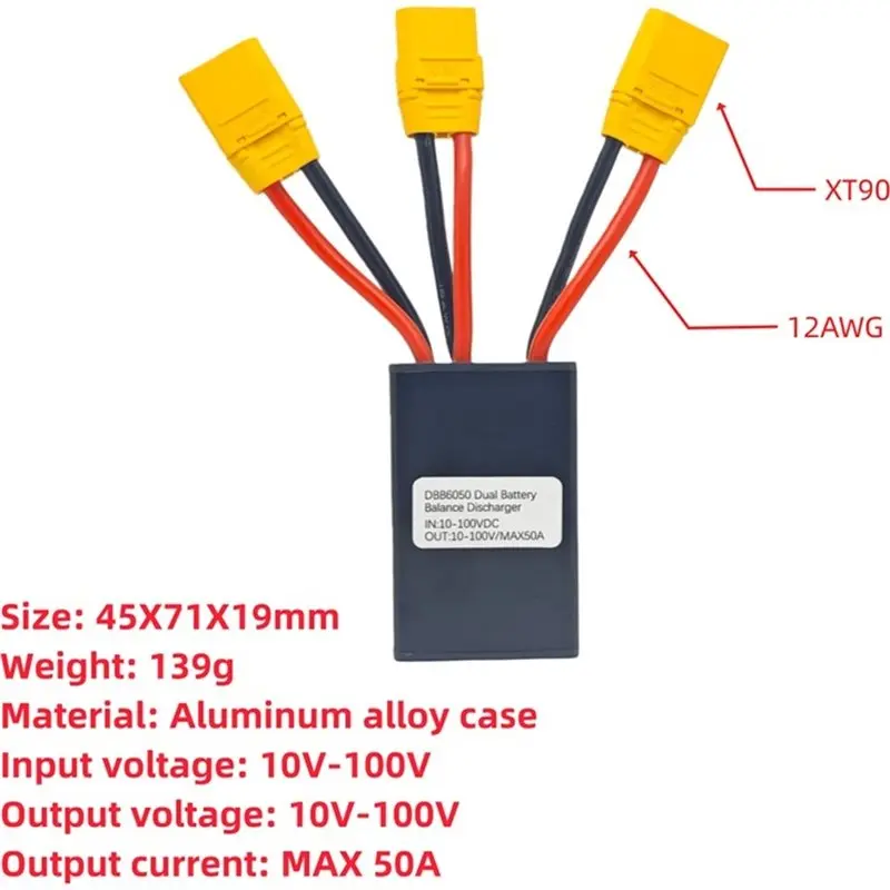 XT90 Dual Battery Discharge Converter Simultaneous Connection Adapter Balanced Discharge Module 10V-100V 50A Dual-Battery Module