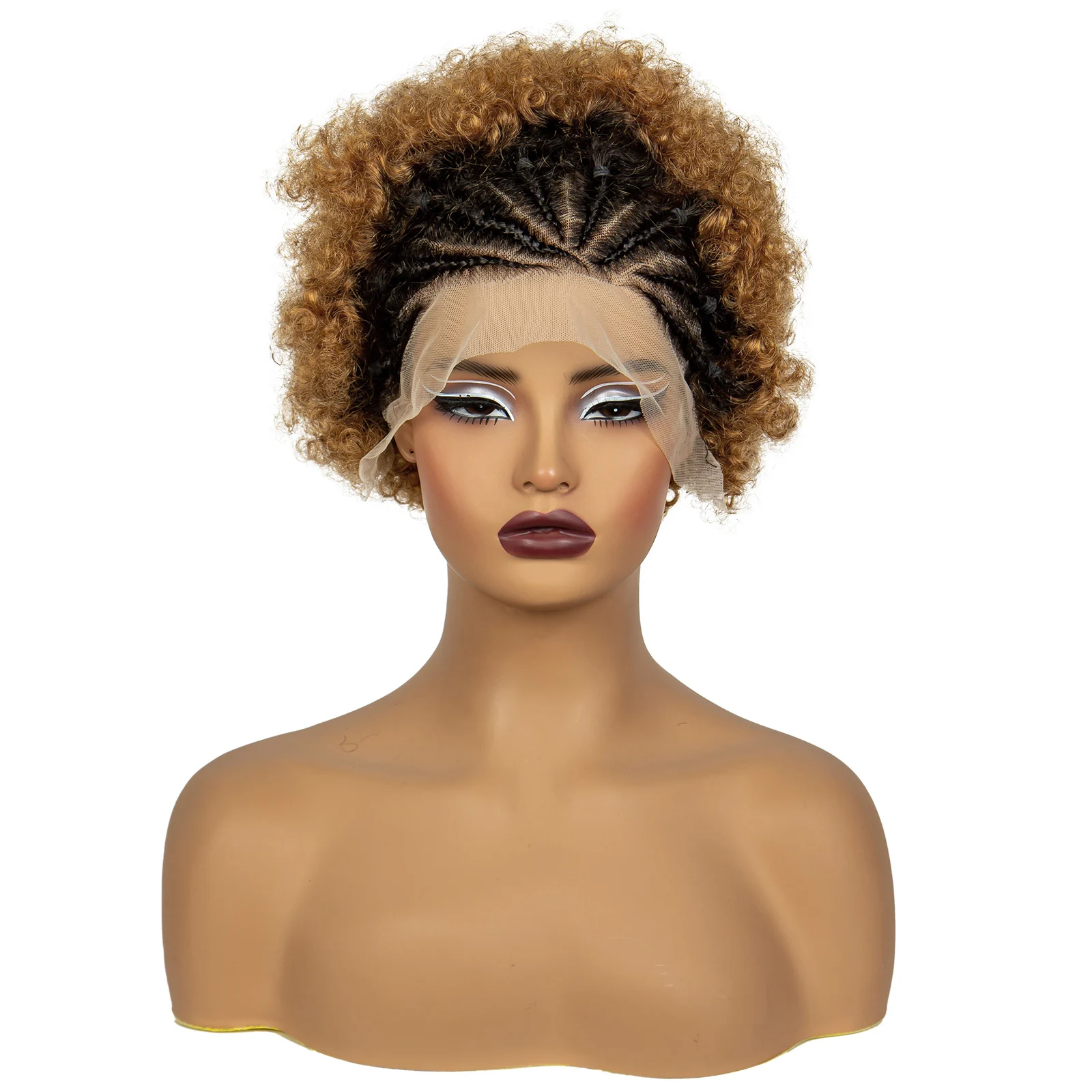 6 Zoll Kunst haar Perücken 1 bt30 Farbe 13x4 Spitze frontal kurze geflochtene Perücken Afro verworrene lockige Cornrow Zöpfe Perücken für schwarze Frauen