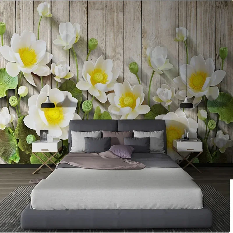 Custom 3D Modern Mural Wallpaper Beautiful Lotus Flower Background For Bedroom Wall Background Papel De Parede Home Décor Tapety