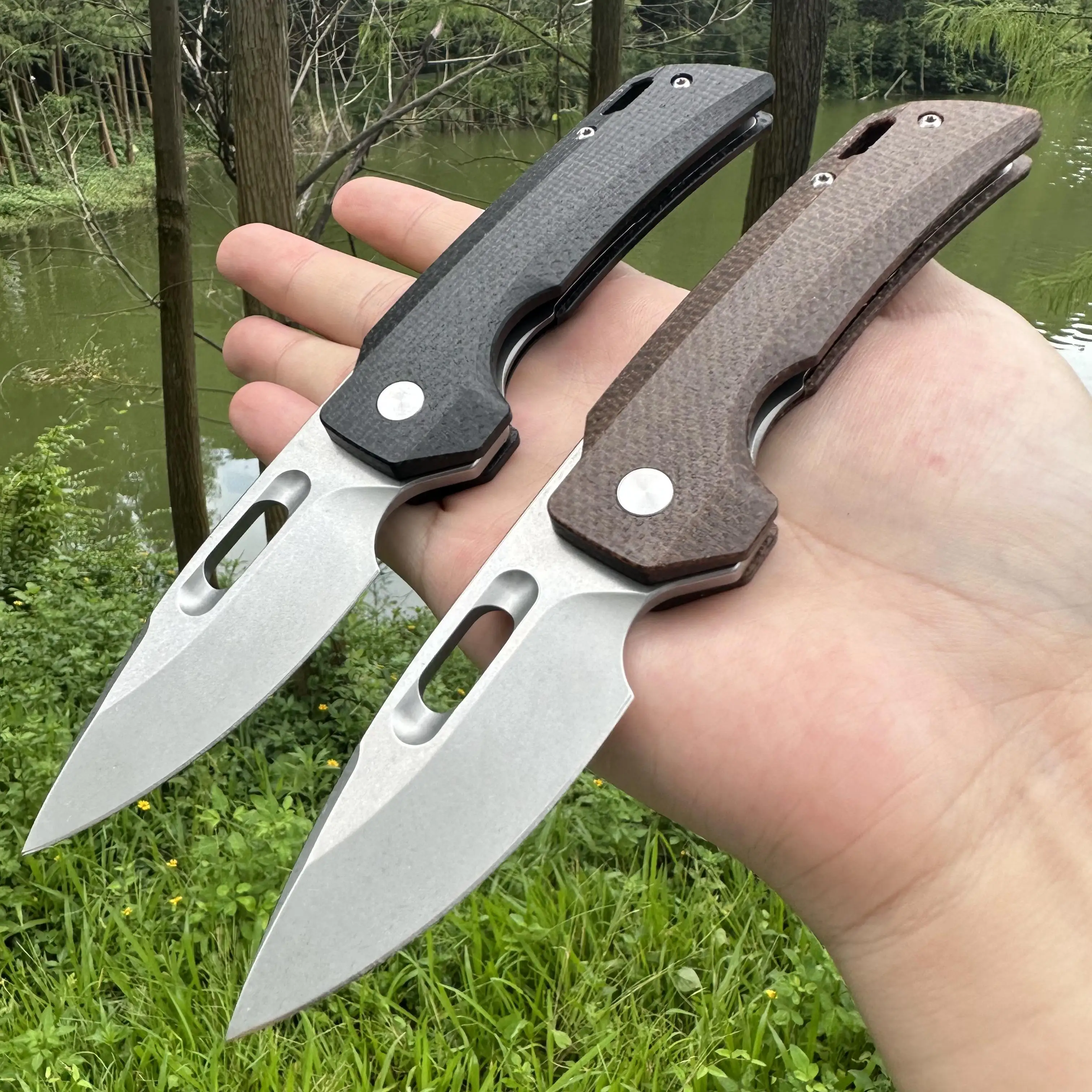 Steel Rose Handmade Poratable Topwell Pocket Knife Sharp M390 Blade Flax Handle Ball Bearing Quick Oopening EDC Survival Outdoor