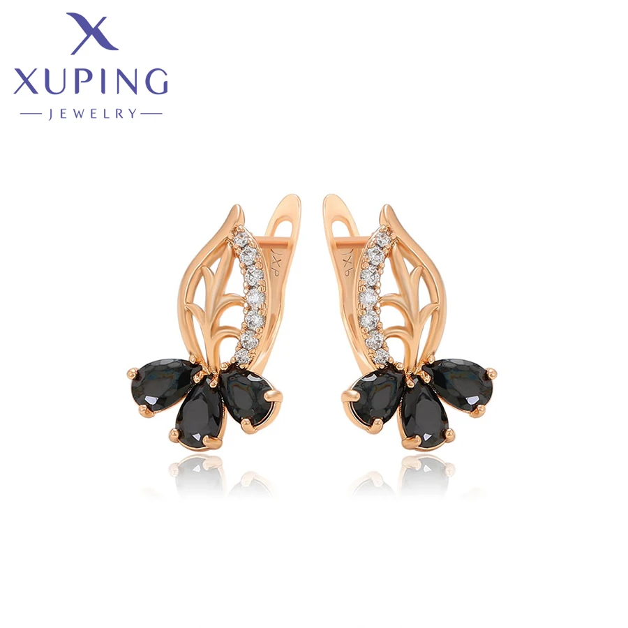 Xuping Jewelry Fashion Leaf Shaped Earring Charm Hoop Earrings for Women of Gold Color Party Birthday Gift S00077792