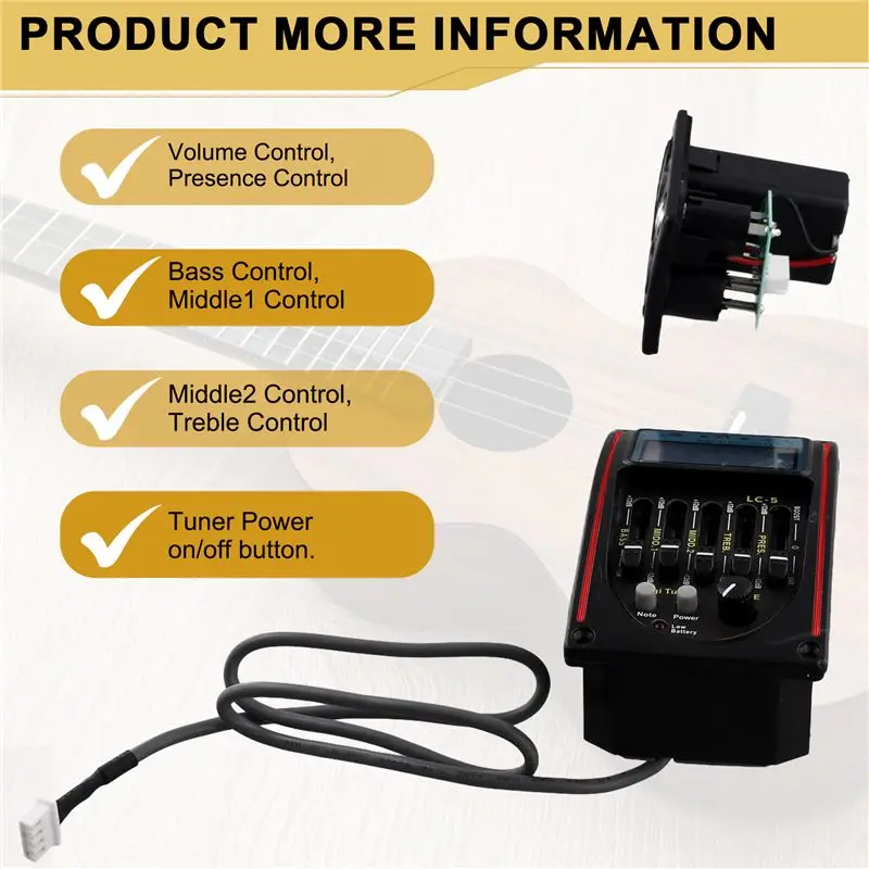 B48B-LC-5 5 Bands Guitar Pickup EQ Equalizer Acoustic Guitar Preamp EQ Equalizer Tuner Piezo Pick-Up
