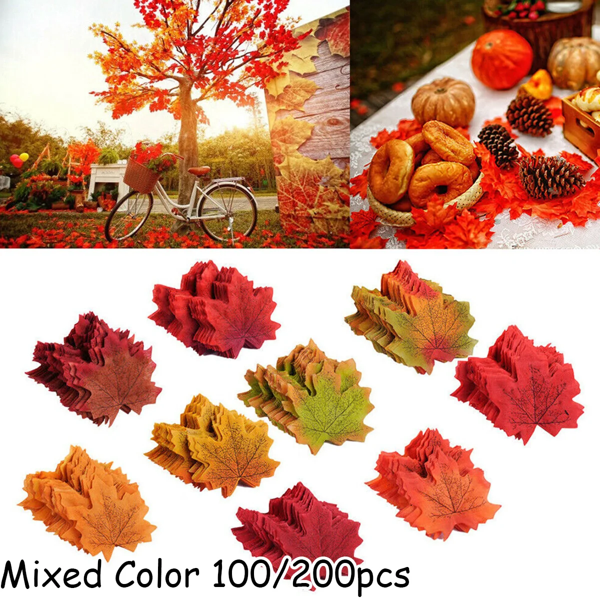 100/200Pcs Artificial Silk Maple Leaf Autumn Fake Leaves Garland Maple Leaves Vine Thanksgiving Halloween Wedding Party Decor