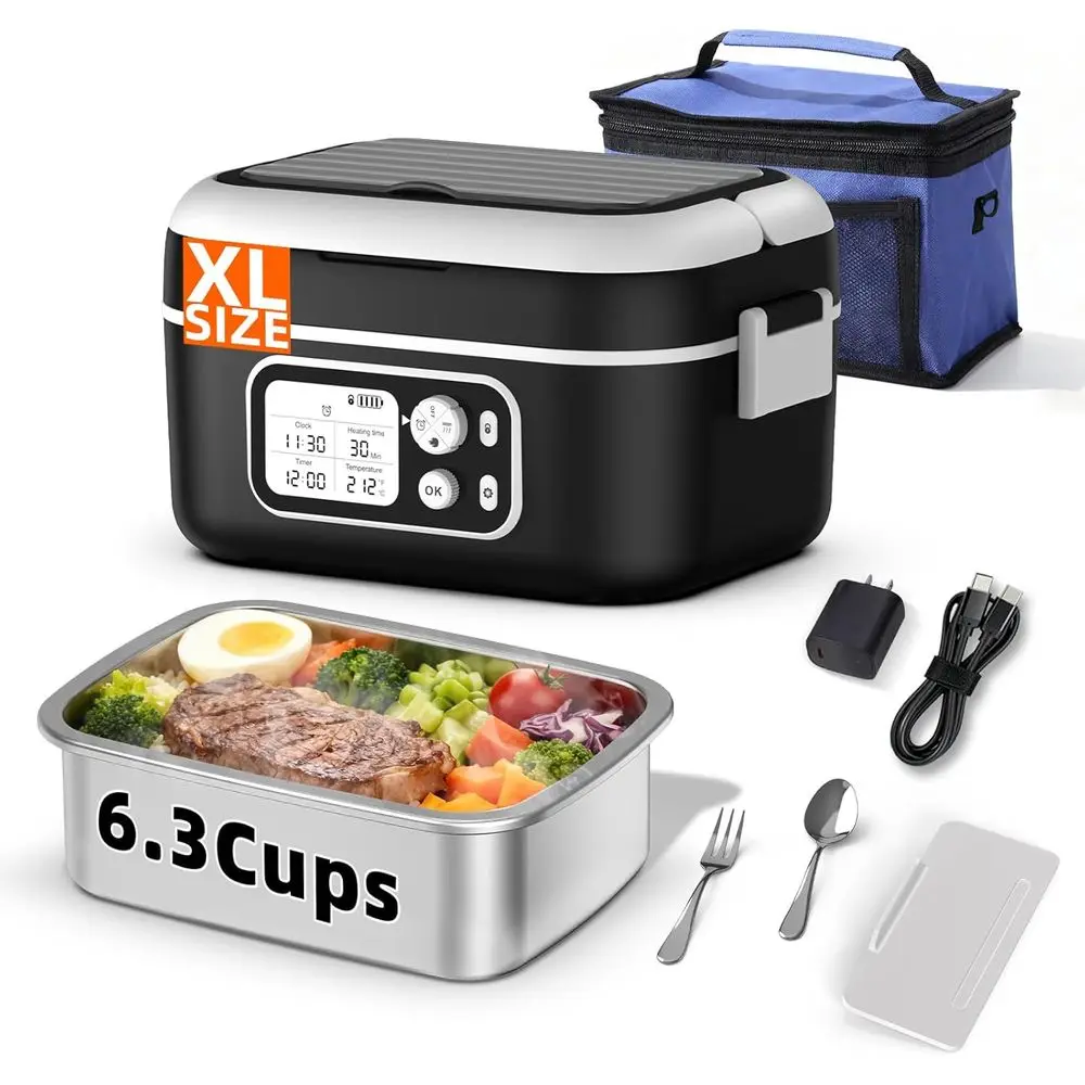 

Беспроводной электрический ланч-бокс с подогревом, XL, на 6,3 чашки, аккумулятор 24000 мАч, умный самонагревающийся ланчбокс для мужчин и женщин, 100 Вт