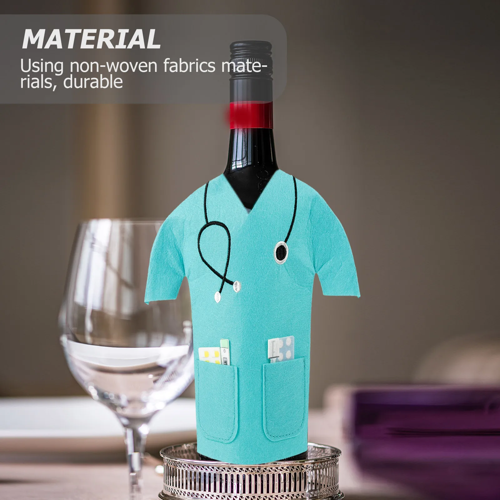 

2pcs Bag Felt Non-woven Bottle Cover Holder Blue Gift Bag for Bottle Storage Decorative Practical Present