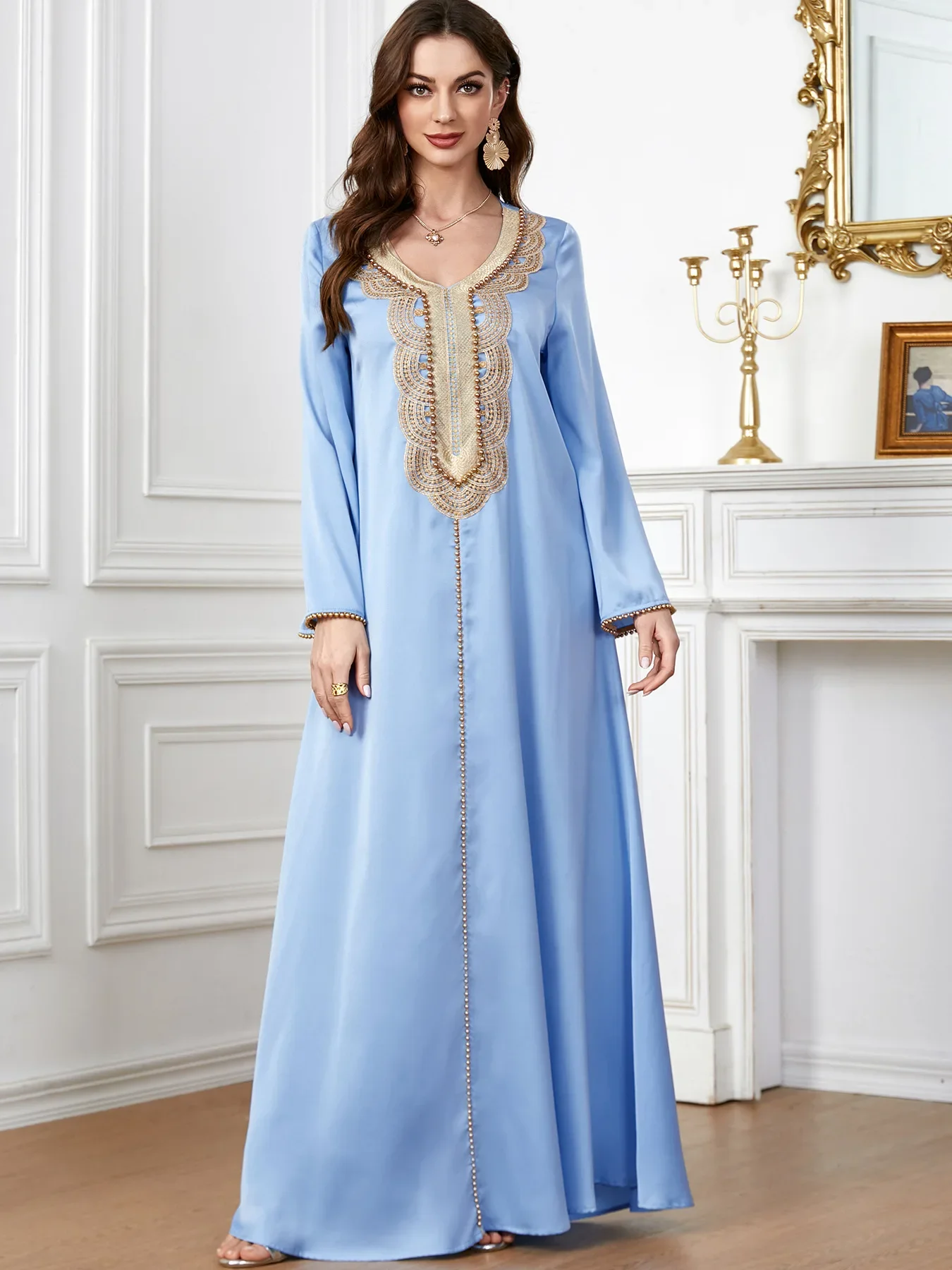 Ramadan Muslim Dress Eid Beaded Abayas Dubai Kaftan Turkey Robe for Women Islam Jalabiya Femme Musulmane Vestidos Caftan Longue