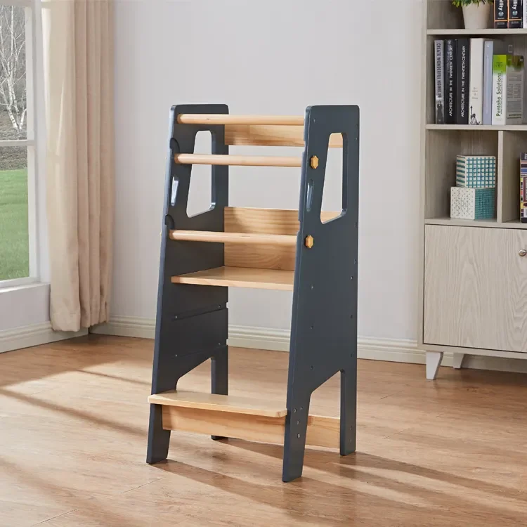 

New Modern Wood Adjustable Height Foldable Montessori Kitchen Helper Stool Children Furniture Learning Tower Kids