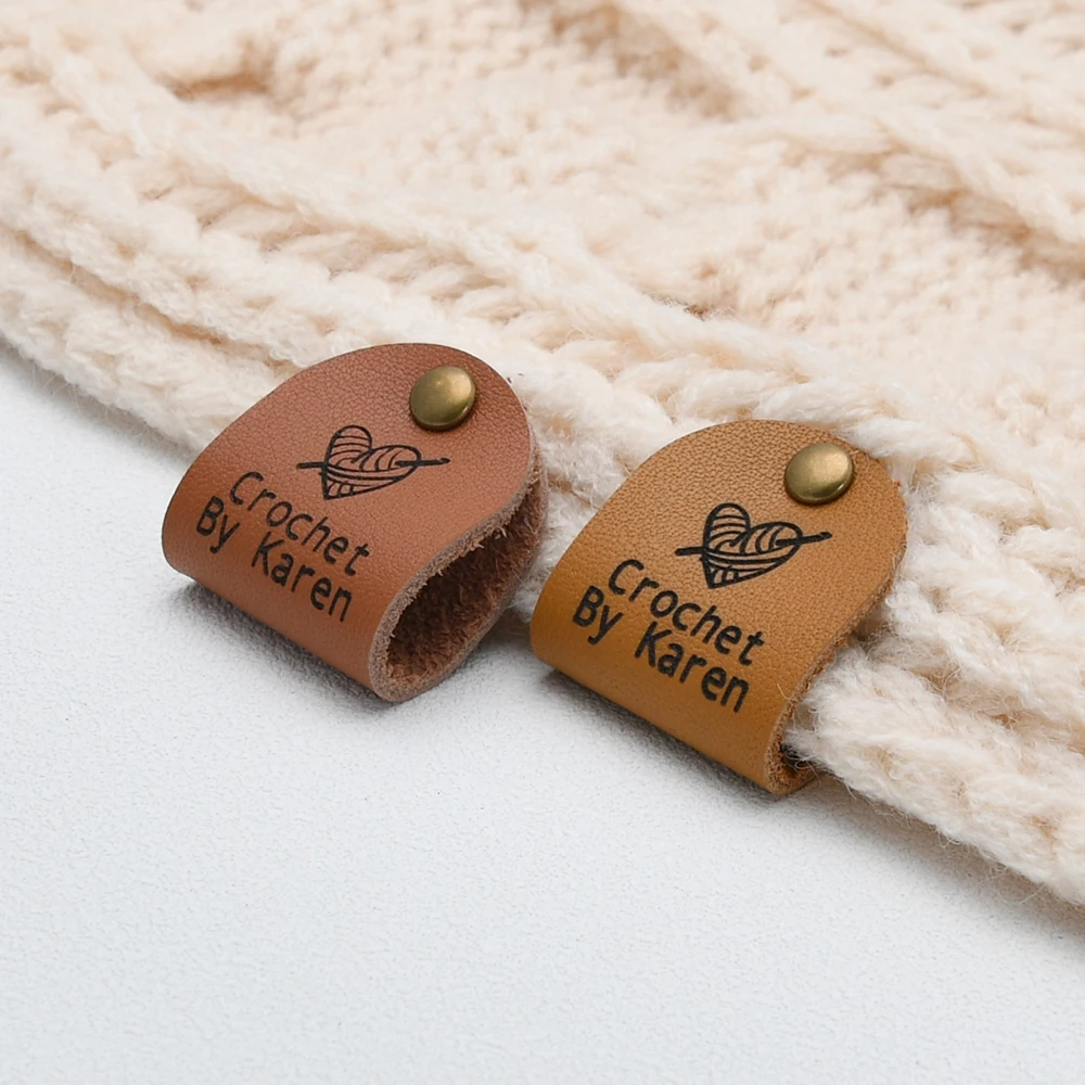Personalized Leather Tags For Handmade Items, Knits And Crochet With Rivets. Great Gift For Knitters And Crocheters (D500)