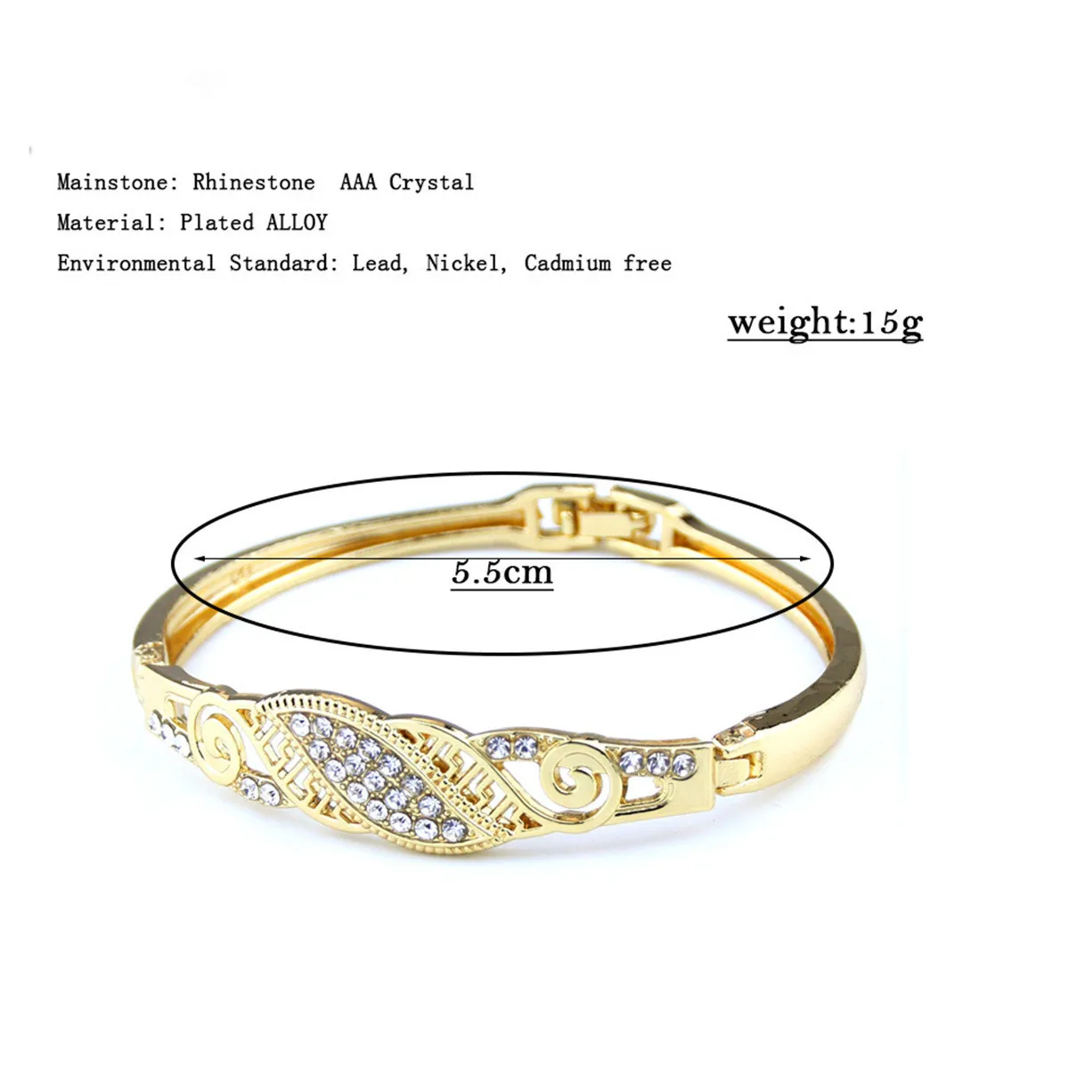 Three-piece Golden Lady Bracelet With Rhinestone-tone Bangle With Zinc Alloy Cuffs