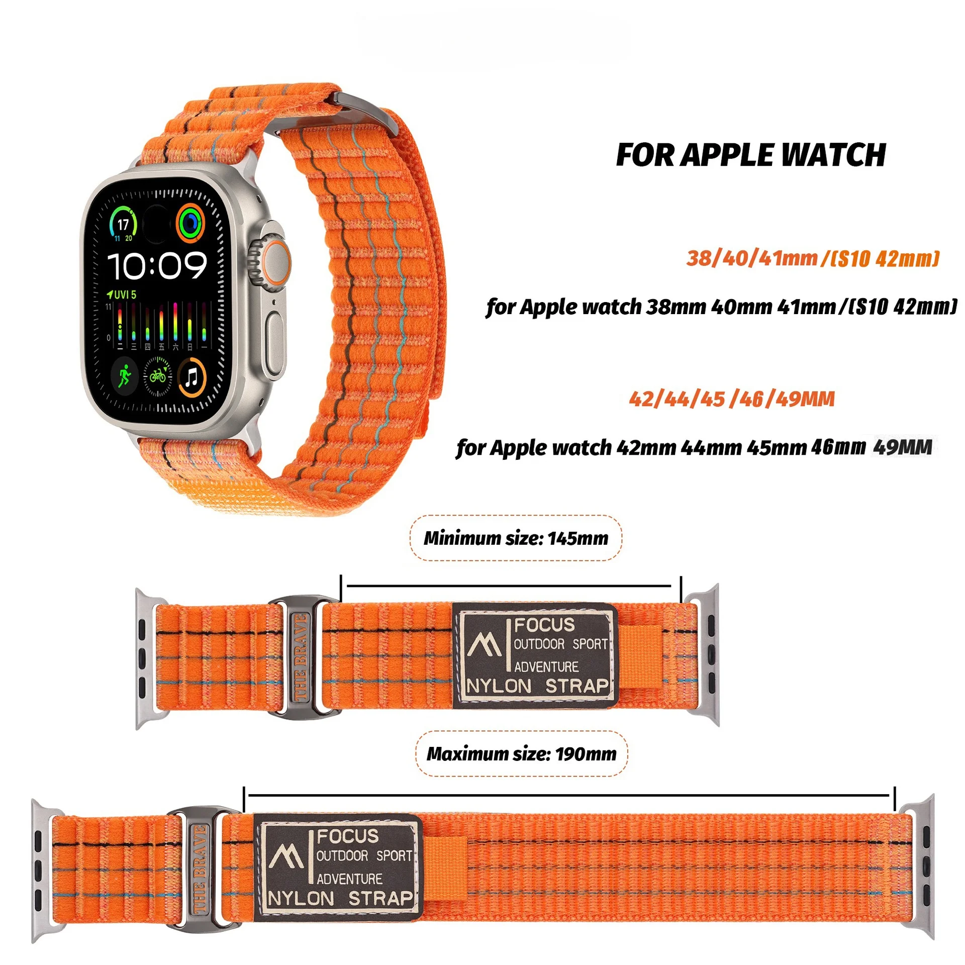 38/40/41MM/(S10 42MM ) 42/44/45/46/49mm For apple watch3/4/5/6/7/8/9/10 Double section leather nylon strap Loop Bracelet