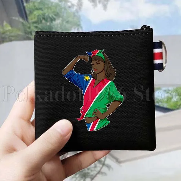 ناميبيا خريطة البلد العلم فتاة ناميبيا أفريقيا لطيف الهدايا قماش محفظة نسائية للعملات المعدنية حقيبة مفتاح أحمر الشفاه السفر تخزين حافظة للبطاقات حقيبة المحفظة