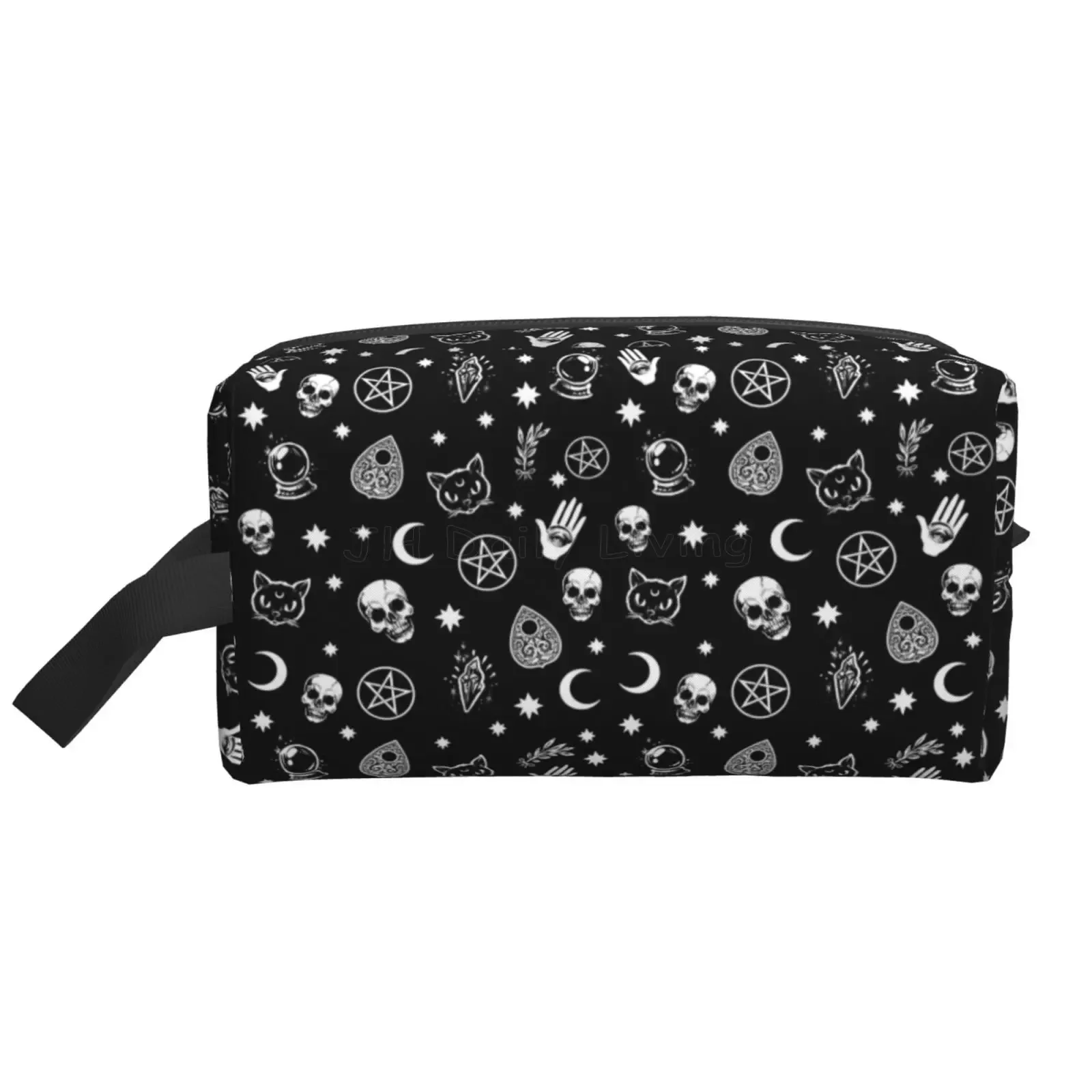 Black Witch Skull Moon Divination Large Storage Bags Toiletry Bag Travel Cosmetic Bags Women Men Makeup Pouch Storage Waterproof