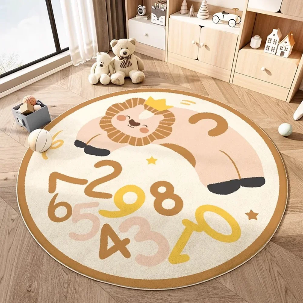 Lion Cute Hairy Nursery Play Mats For Children，Animal Round Plush Bedroom Rug For Kids，Fluffy Carpet For Living Room，Foot Mats