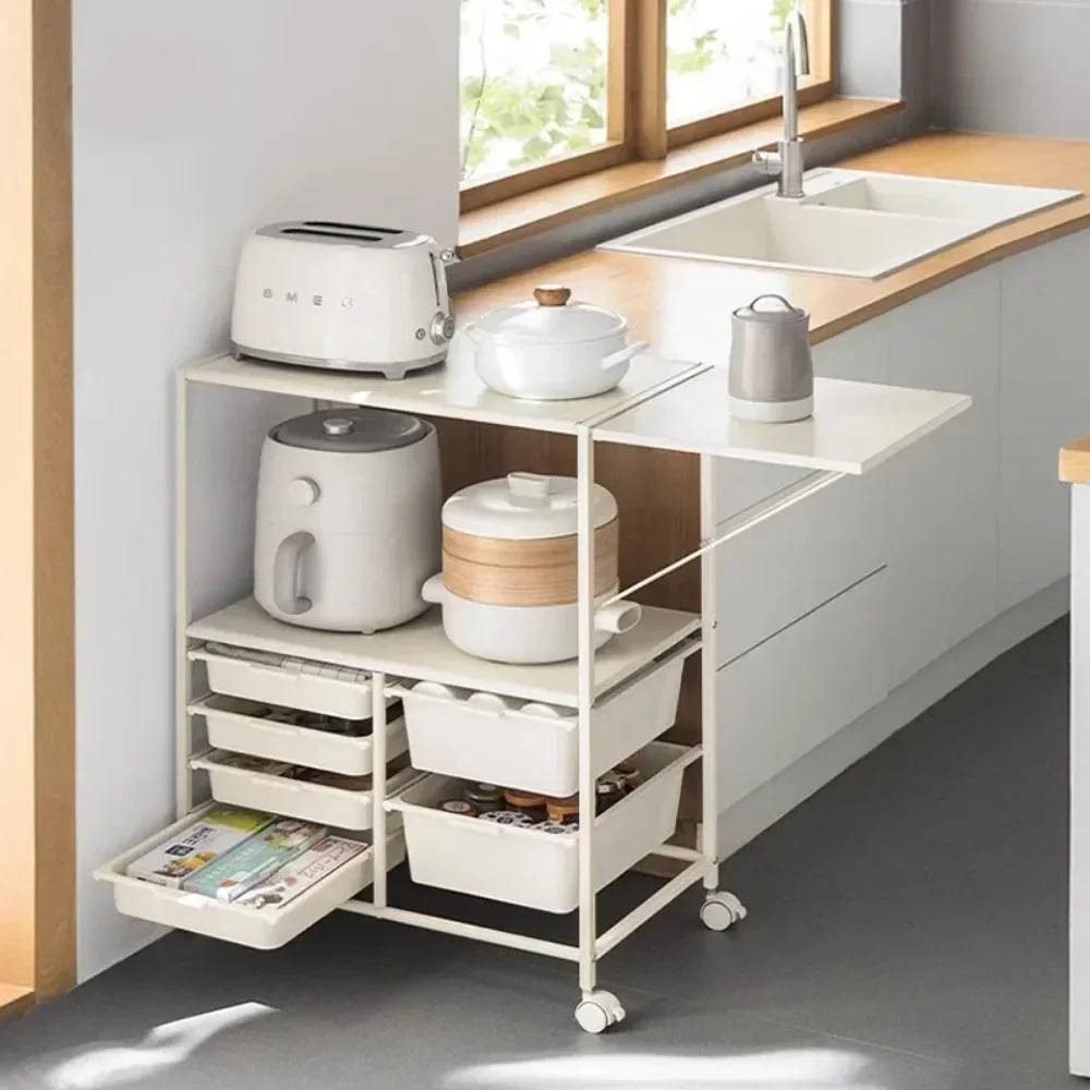 Multi Layer Kitchen Cart Side Cabinets Moving Cabinet Multi-Functional Extension Design Handcart Kitchen Microwave Storage Cart