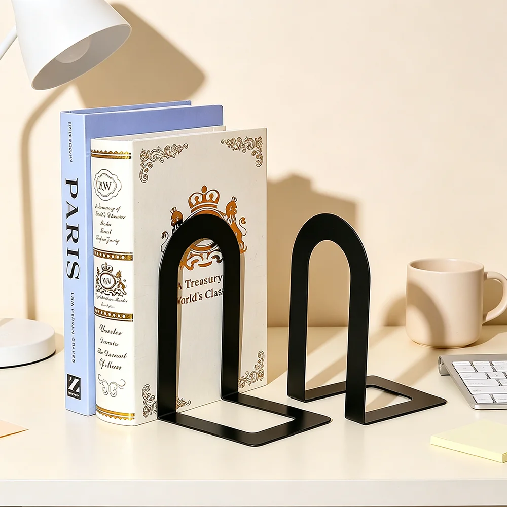 L Shape Metal Bookends Non Slip Decorative Book Stand Sturdy Book Holder for Bookshelf Office Desk Home Decor