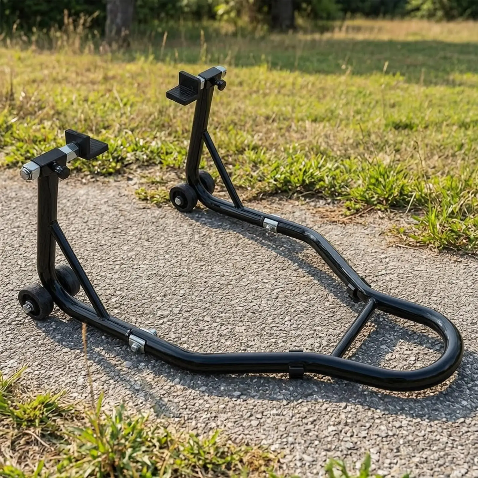 Portable Bike Wheel Stand for Motorcycle Rear Tire Service with Smooth Rolling Base for Workshop