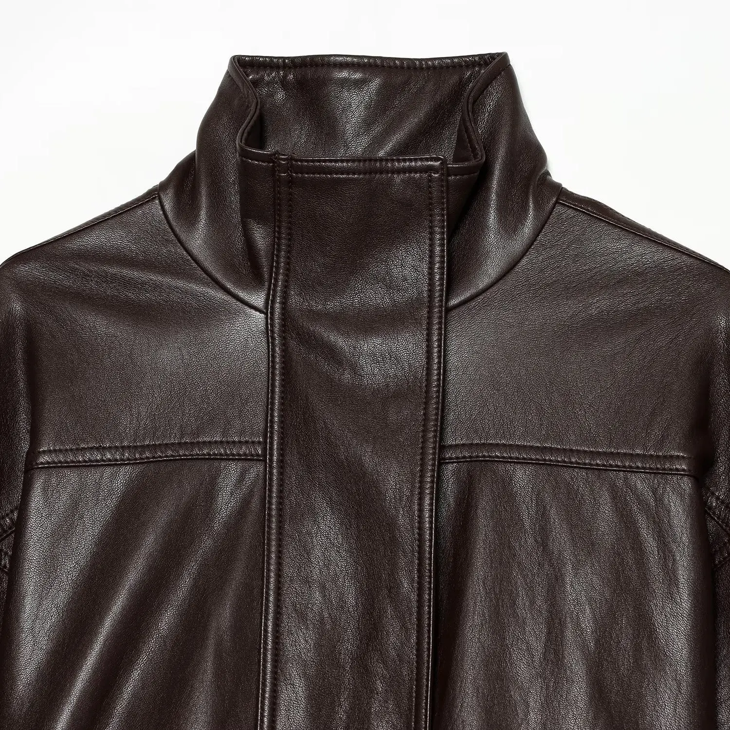 KASLEAD Women's Biker Leather Jacket Stand Collar Waist Belt Short Sleeve Long Sleeve Polyester Fiber Autumn Fashion Outerwear