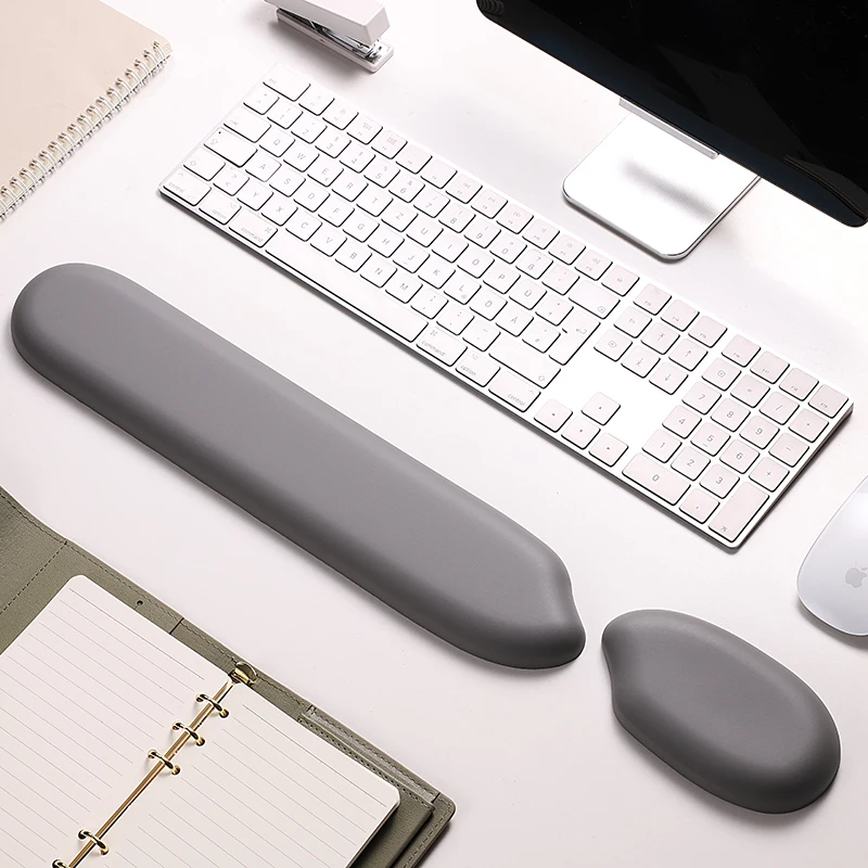 Almofada do resto do pulso do couro branco puro, Almofada do rato do pulso do silicone do arroz, Palm Rest Keyboard Hand Rest